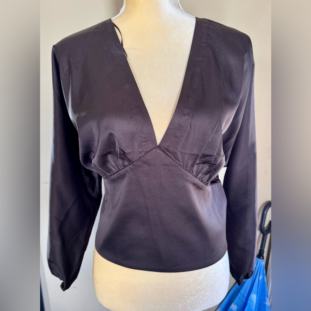NWOT Banana Republic Deep V-Neck Long Sleeve Women's Top Chocolate Brown Sz 16